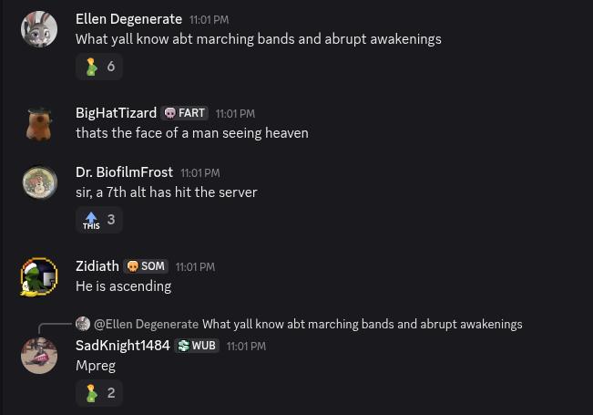 discord message about marching bands